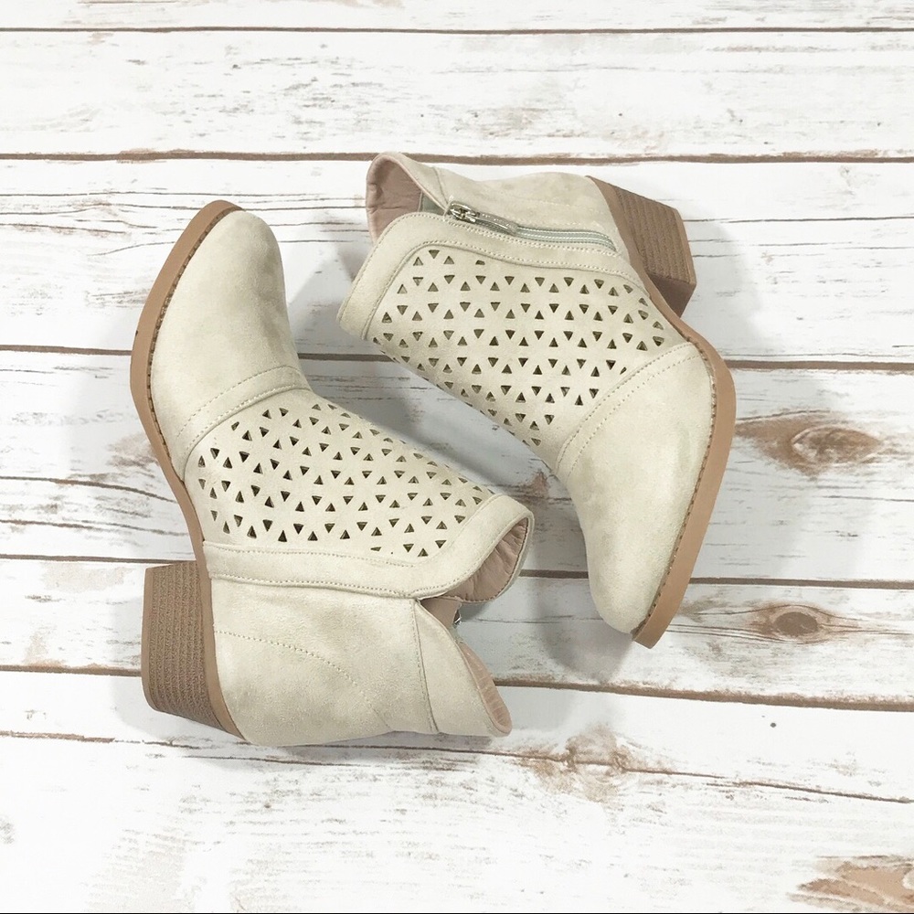 Sand Laser Cut Closed Toe Booties - Picture 2 of 4